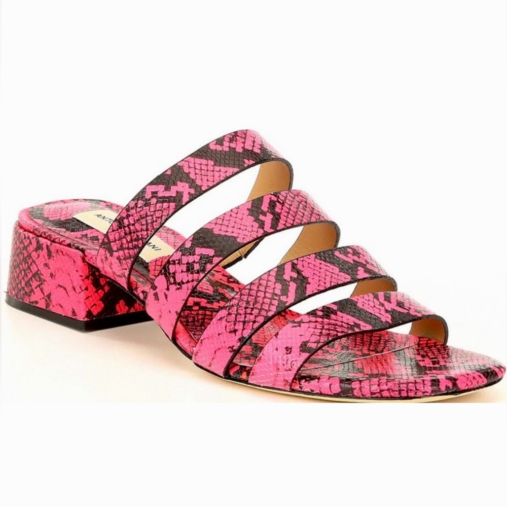 NEW Neon Pink Snakeskin Block Heel Sandal
